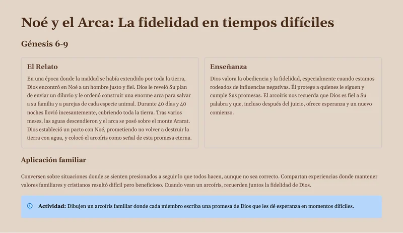 Página interna del bono Historias Bíblicas para toda la familia: Noé y el arca